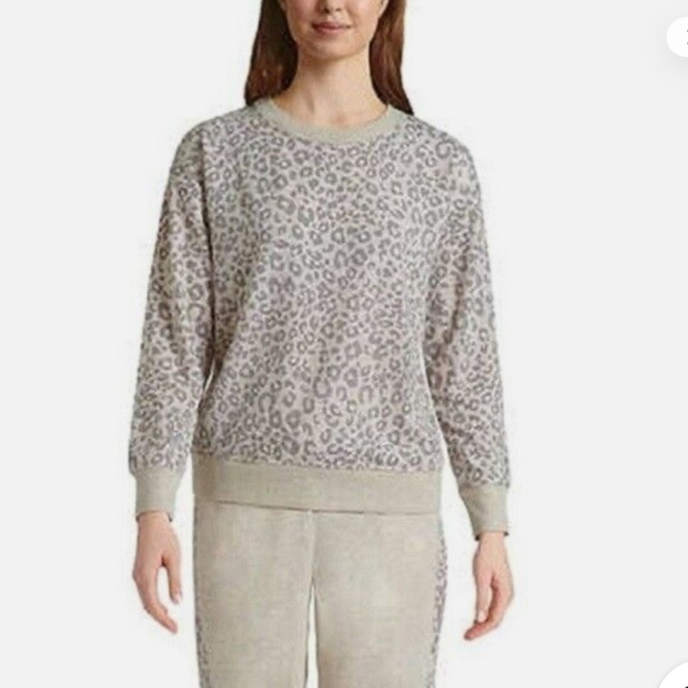 Tek Gear Leopard Print Fleece Oatmeal & Grey Crewneck Sweatshirt Sizes M & L